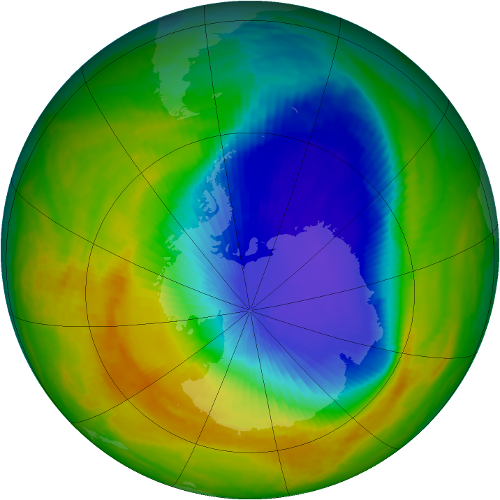 Antarctic ozone map for 25 October 2000